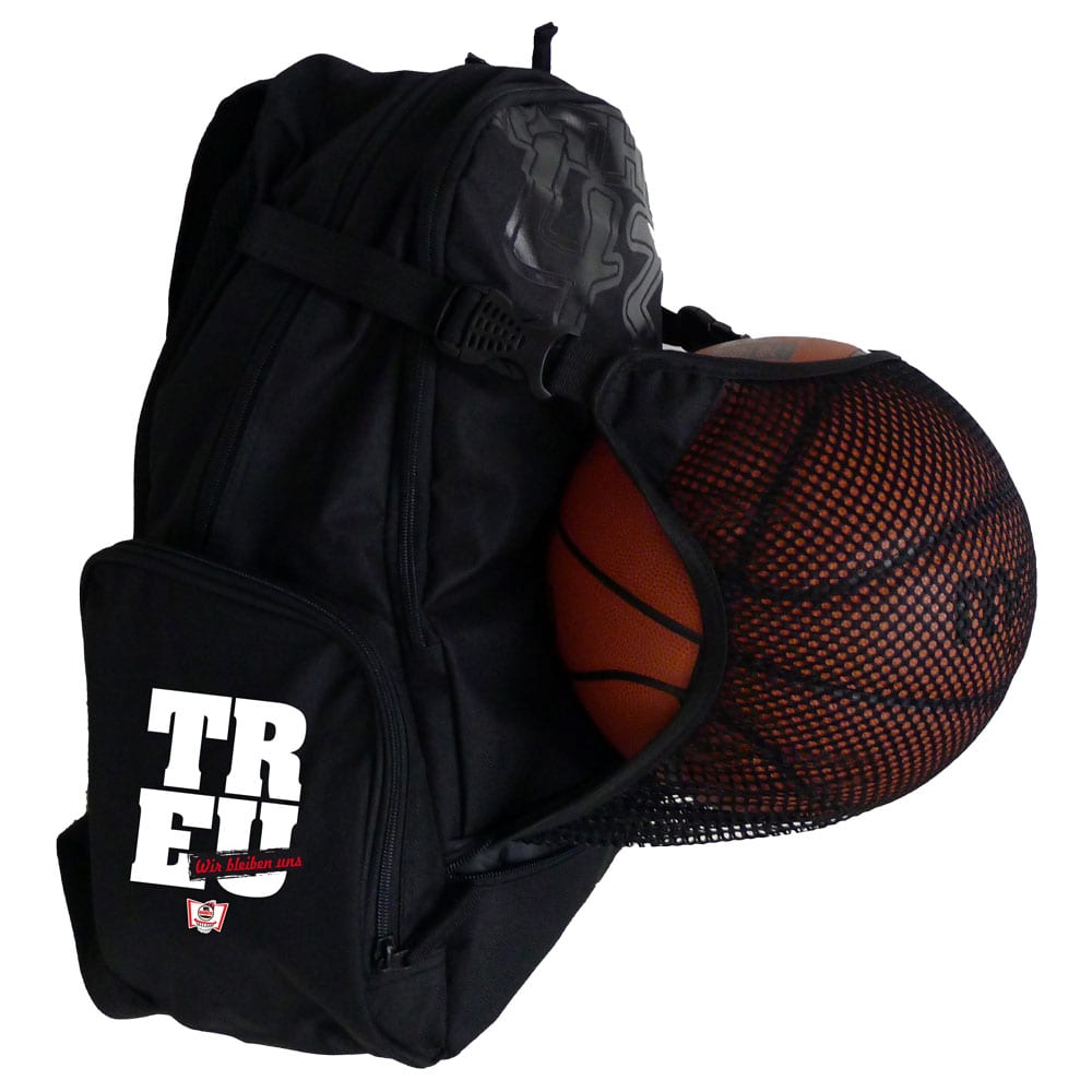 TREU Basketballrucksack mit Ballnetz schwarz